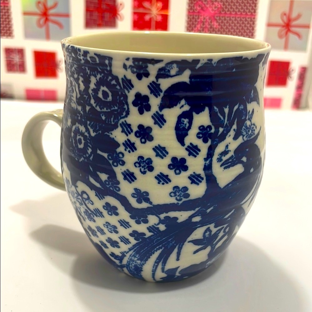 Anthropologie Blue and White Ceramic Mug Coffee Tea Accessory